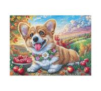 Corgi in Flower Field Puzzles 500 Piezas Aliviar Estrés Familiar Premium Rompecabezas para Adultos Desafío Intelectual 3D DIY Creativo Decorativo 500 PCS