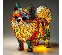 Corgi Lámpara Teckel Bulldog Francés USB Luz Nocturna LED Vitral para Mesita de Noche, Salón, Dormitorio, Amantes de los Animales, Decoración del Hogar, Oficina (Pomerania, 19,8 cm)