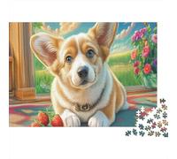 Corgi Lies with Strawberries on Rug Puzzle De 1000 Piezas para Adultos, Rompecabezas Regalo, Mascotas 70x50cm/1000pcs