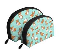 Corgi Lindo Perro, Bolsa de Maquillaje de Concha, Monedero pequeño para Mujer, Bolsa de artículos de tocador, Bolsa de cosméticos, 2 Piezas