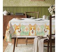 Corgi - Mantel rectangular con diseño de flores y hojas, color naranja, resistente a las manchas, lavable, cenas, fiestas, esenciales para cocina, banquete y picnic, 89 x 139 cm