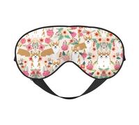 Corgi - Máscara de noche con diseño de flores florales, suave, reversible, correa ajustable, bloqueo de luz, cómodo descanso