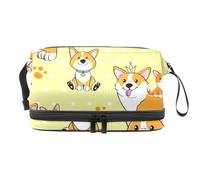 Corgi Mom and Puppies - Bolsa de cosméticos de doble capa para mujeres y niñas, neceser de viaje para maquillaje, práctica bolsa organizadora con compartimento para cepillos, multicolor, 27x15x14