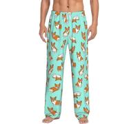 Corgi - Pantalones de pijama largos de poliéster para hombre, con diseño de perro lindo y bolsillos, para dormir, blanco, L