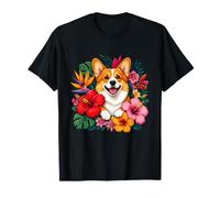 Corgi Paradise Tropical Aloha con Flores Hawaianas Camiseta