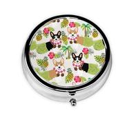 Corgi - Pastillero con estampado de piña tropical hawaiana, mini pastillero redondo, portátil, organizador de medicamentos de viaje