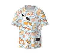 Corgi Pattern - Camisa de manga corta para hombre, estilo hawaiano, transpirable y cómoda, con botones, para la playa, Negro, XL