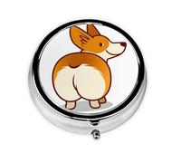 Corgi Perro Gracioso Trasero, Pastillero, Pastillero redondo Pequeño contenedor de pastillas Organizador de pastillas de viaje