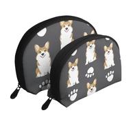 Corgi Perro Pata De Perro Lindo Carbón, Bolsa de Maquillaje de Concha, Monedero pequeño para Mujer, Bolsa de artículos de tocador, Bolsa de cosméticos, 2 Piezas