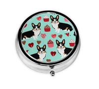 Corgi Perros Tricolores Perro, Pastillero, Pastillero redondo Pequeño contenedor de pastillas Organizador de pastillas de viaje