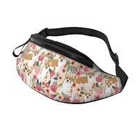 Corgi - Riñonera ajustable con diseño de flores florales, riñonera cruzada para viajes, correr, senderismo, ciclismo, mochila de cadera, imagen