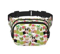 Corgi - Riñonera cruzada unisex con estampado de piña tropical hawaiana de doble capa, accesorio de viaje y entrenamiento, color negro, talla única, NEGRO, One Size