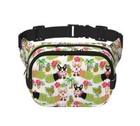 Corgi - Riñonera cuadrada de doble capa con estampado de piña tropical hawaiana, bolsa de viaje con campana ajustable, Negro -, Talla única