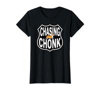 Corgi Runner Funny Chasing Chonk Camiseta gráfica económica, Mujer, Negro, M