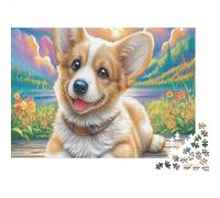 Corgi Smiles en Spring Garden Puzzle Mascotas Rompecabezas Desafiante - 1000 Piezas, Adultos, Regalo, Juego Familiar, Decoración del Hogar 70x50cm/1000pcs