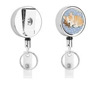Corgi - Soporte para tarjeta de identificación de cachorro con cable retráctil y clip de cocodrilo giratorio de 360°, carrete de acero inoxidable resistente, soporte para etiquetas de nombre para