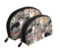 Corgi Sushi Corgis Perro, Bolsa de Maquillaje de Concha, Monedero pequeño para Mujer, Bolsa de artículos de tocador, Bolsa de cosméticos, 2 Piezas