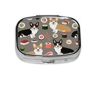 Corgi Sushi Corgis Perro, Pastillero cuadrado para bolsillo o monedero, pequeño contenedor de pastillas, organizador de pastillas de viaje