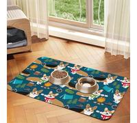 Corgi - Tapete de alimentación para perros, gatos, mascotas, mantel de piel absorbente de 60 x 40 cm, diseño de gato y perro