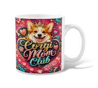 Corgi - Taza de café de cerámica, diseño de corazones coloridos y flores sin melocotón, taza de chocolate caliente con asa, ideal para amigos, familiares, compañeros de trabajo, profesores, parejas