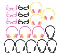 CORHAD 18 Piezas Mini Auriculares y Gafas de Sol de Plástico para Muñecas, Accesorios Decorativos en Colores Negro, Rosa y Amarillo, Tamaño Compacto para Decoración de Casas de Muñecas