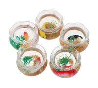 CORHAD 5 Piezas Miniature Fish Bowls Small Plastic Aquariums with Simulated Koi and Water Plants Mini Dollhouse Decor For Desktop Craft and Micro Landscape