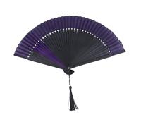 CORHAD Abanico de Seda Chino Retro Negro y Morado Plegable Marco Tallado, Ventilador Portátil Decorativo para Mujer, Adecuado para Danza y Decoración del Hogar, Accesorio Artesanal Elegante