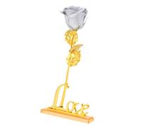 CORHAD Adorno de Rosa Lámina de Oro y Base Love, Decoración Romántica para San Valentín, Obsequio para Enamorados, Detalle Creativo para Hogar y Oficina, Color Plata, Set Único