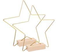 CORHAD Aros de Metal Dorados en Forma de Estrella con Base de Madera, 2 Juegos para Decoración de Mesa de Boda, Suministros para Manualidades y Centros de Mesa Elegantes