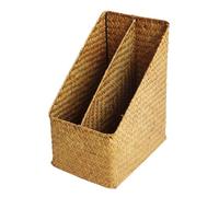 CORHAD Cesta Tejida de Paja Organizador de Escritorio con Diseño Grueso y Resistente para Documentos, Textos y Accesorios de Oficina Color Caramelo
