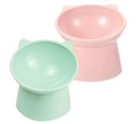 CORHAD Comedero Elevado para Gatos Antideslizante 2 Piezas Cuencos de Plástico Resistentes al Desgaste Protector de Cuello Comederos Compactos para Uso Diario Mascotas Colores Rosa y