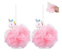 CORHAD Esponjas de Baño Exfoliantes Niñas Forma de Unicornio, 2 Unidades en Colores Rosa y Blanco, Esponjas Vegetales Suaves para Ducha y Cuidado Corporal