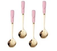 CORHAD Juego de 4 Cucharas de Postre de Acero Inoxidable Mango de Cerámica, Diseño en Forma de Flor, Elegantes y Fáciles de Limpiar para Té y Café