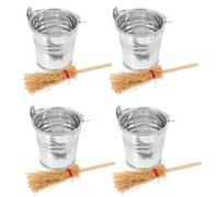 CORHAD Juego de Limpieza en Miniatura para Casas de Muñecas, Kit 8 Piezas Escoba Pequeña y Cubo de Hierro, Accesorios Detallados para Escenas Domésticas y Decoración Infantil