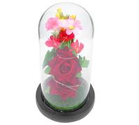 CORHAD Luz Nocturna LED con Flor Rosa Artificial bajo Cúpula de Vidrio Negra Decoración Romántica para Escritorio y Hogar Obsequio Original para Día de San Valentín y Día Madre