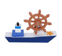 CORHAD Modelo de Barco de Vela de Madera Artesanal Azul y Estilo Mediterráneo Figurilla Náutica Miniatura para Decoración Costera de Baño y Hogar