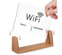 CORHAD Señal Wifi Acrílico con Soporte de Madera para Mesa Tablero Indicador de Contraseña Letrero de Escritorio para Negocios y Hogares