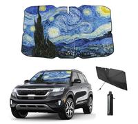 Coricha Parasol para Parabrisas de Coche, con diseño de Van Gogh, con diseño de Cielo Estrellado, 57 x 31 Pulgadas, para Ventana Delantera, Visera de Sol y portector, Estampado Divertido (Cielo