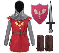 corimori desifraz de caballero niño | con escudo y espada desifraz de carnaval para niño y niña | rojo, talla 140/146
