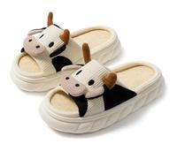 corimori Pantuflas de vaca - Pantuflas mullidas con diseño de vaca - Divertidas zapatillas de felpa - Talla 34 - 44, Waffle Jersey Blanco, 34/35 EU