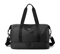 CORIOS 3 en 1 Bolsa de Viaje Nylon Bolsa Deportiva Bolsa de Hombro de Gimnasio Plegable Bolsa de Deporte para Hombres Mujeres Bolsa de Natación para Viajes Vacaciones Fin de Semana Gimnasio Negro