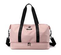 CORIOS 3 en 1 Bolsa de Viaje Nylon Bolsa Deportiva Bolsa de Hombro de Gimnasio Plegable Bolsa de Deporte para Hombres Mujeres Bolsa de Natación para Viajes Vacaciones Fin de Semana Gimnasio Rosado