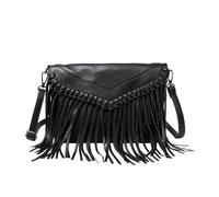 CORIOS Bohemio Bolso Bandolera con Borlas Mujer Bolso de Hombro con Flecos y Diseño Trenzado Bolso de Mano en Cuero PU Retro Western Tote para Trabajo Viajes Compras Negro