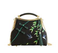 CORIOS Bolsa de Noche con Borlas Mujer Embrague con Bordado de Bambú Elegante Bolsa de Cadena Clutch Bolso de Fiesta Pequeña Bolso de Hombro Bandolera en Poliéster para Fiesta Boda Banquete Negro A