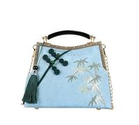 CORIOS Bolsa de Noche con Borlas Mujer Embrague con Bordado de Bambú Elegante Bolsa de Cadena Clutch Bolso de Fiesta Pequeña Bolso de Hombro Bandolera en Poliéster para Fiesta Boda Banquete Azul Claro