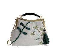 CORIOS Bolsa de Noche con Borlas Mujer Embrague con Bordado de Bambú Elegante Bolsa de Cadena Clutch Bolso de Fiesta Pequeña Bolso de Hombro Bandolera en Poliéster para Fiesta Boda Blanco Plateado