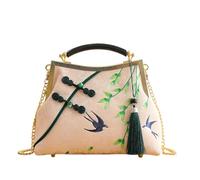 CORIOS Bolsa de Noche con Borlas Mujer Embrague con Bordado de Bambú Elegante Bolsa de Cadena Clutch Bolso de Fiesta Pequeña Bolso de Hombro Bandolera en Poliéster para Fiesta Boda Banquete Rosa A
