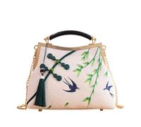 CORIOS Bolsa de Noche con Borlas Mujer Embrague con Bordado de Bambú Elegante Bolsa de Cadena Clutch Bolso de Fiesta Pequeña Bolso de Hombro Bandolera en Poliéster para Fiesta Boda Banquete Blanco A