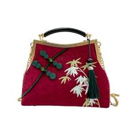 CORIOS Bolsa de Noche con Borlas Mujer Embrague con Bordado de Bambú Elegante Bolsa de Cadena Clutch Bolso de Fiesta Pequeña Bolso de Hombro Bandolera en Poliéster para Fiesta Boda Banquete Rojo Vino