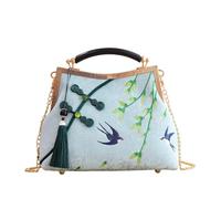 CORIOS Bolsa de Noche con Borlas Mujer Embrague con Bordado de Bambú Elegante Bolsa de Cadena Clutch Bolso de Fiesta Pequeña Bolso de Hombro Bandolera en Poliéster para Fiesta Boda Azul Claro A